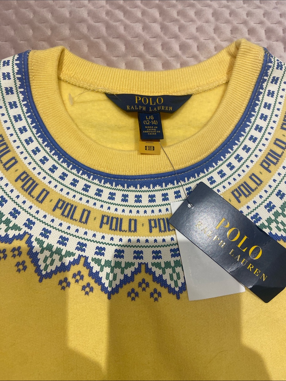 Polo by Ralph Lauren Yellow Fair Isle Crewneck Sweater with Blue & Green Accents